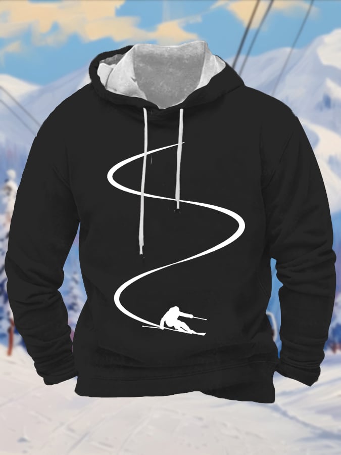 43. Sweat à capuche imprimé pour homme passionné de ski