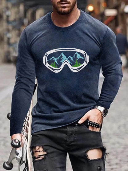 60. T-shirt à manches longues imprimé lunettes de ski pour homme