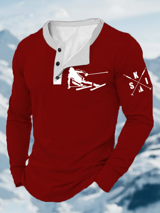 61. T-shirt à manches longues imprimé ski rétro pour homme