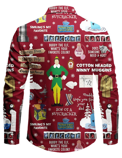 Chemise boutonnée à manches longues pour homme avec imprimé vacances de Noël
