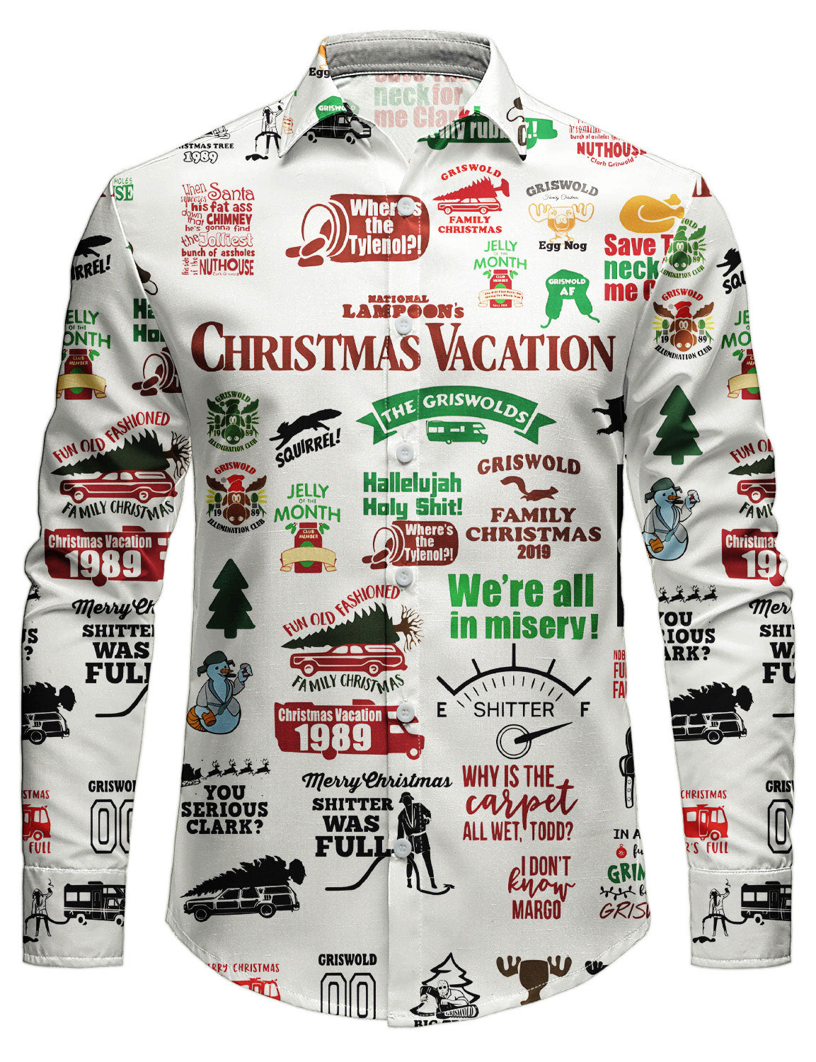 Chemise boutonnée à manches longues et imprimé humoristique pour homme avec motif vacances de Noël