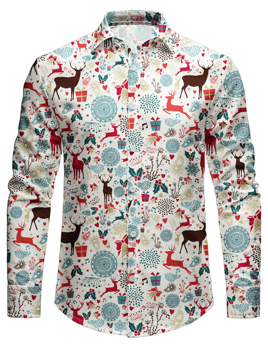 Chemise à manches longues pour homme avec imprimé renne de Noël vintage