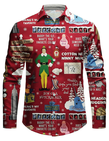 Chemise boutonnée à manches longues pour homme avec imprimé vacances de Noël