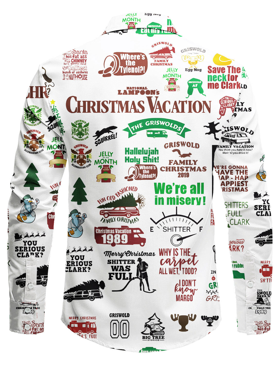 Chemise boutonnée à manches longues et imprimé humoristique pour homme avec motif vacances de Noël