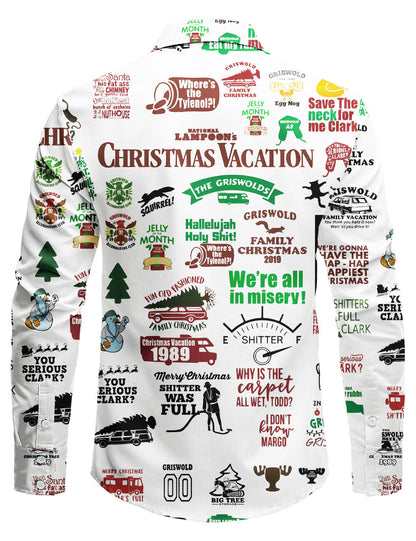 Chemise boutonnée à manches longues et imprimé humoristique pour homme avec motif vacances de Noël