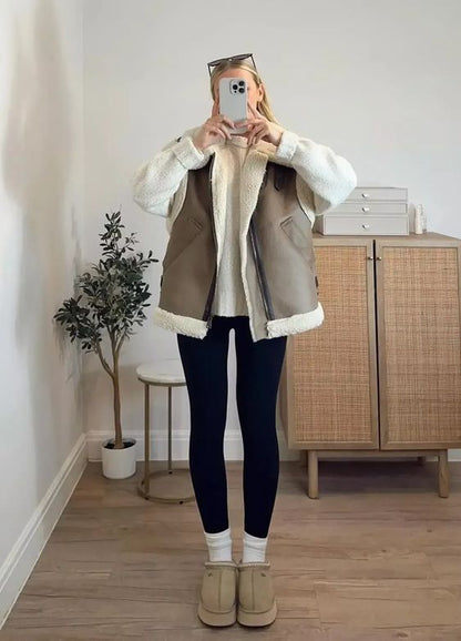 Leyla  Bodywarmer en daim avec double doublure
