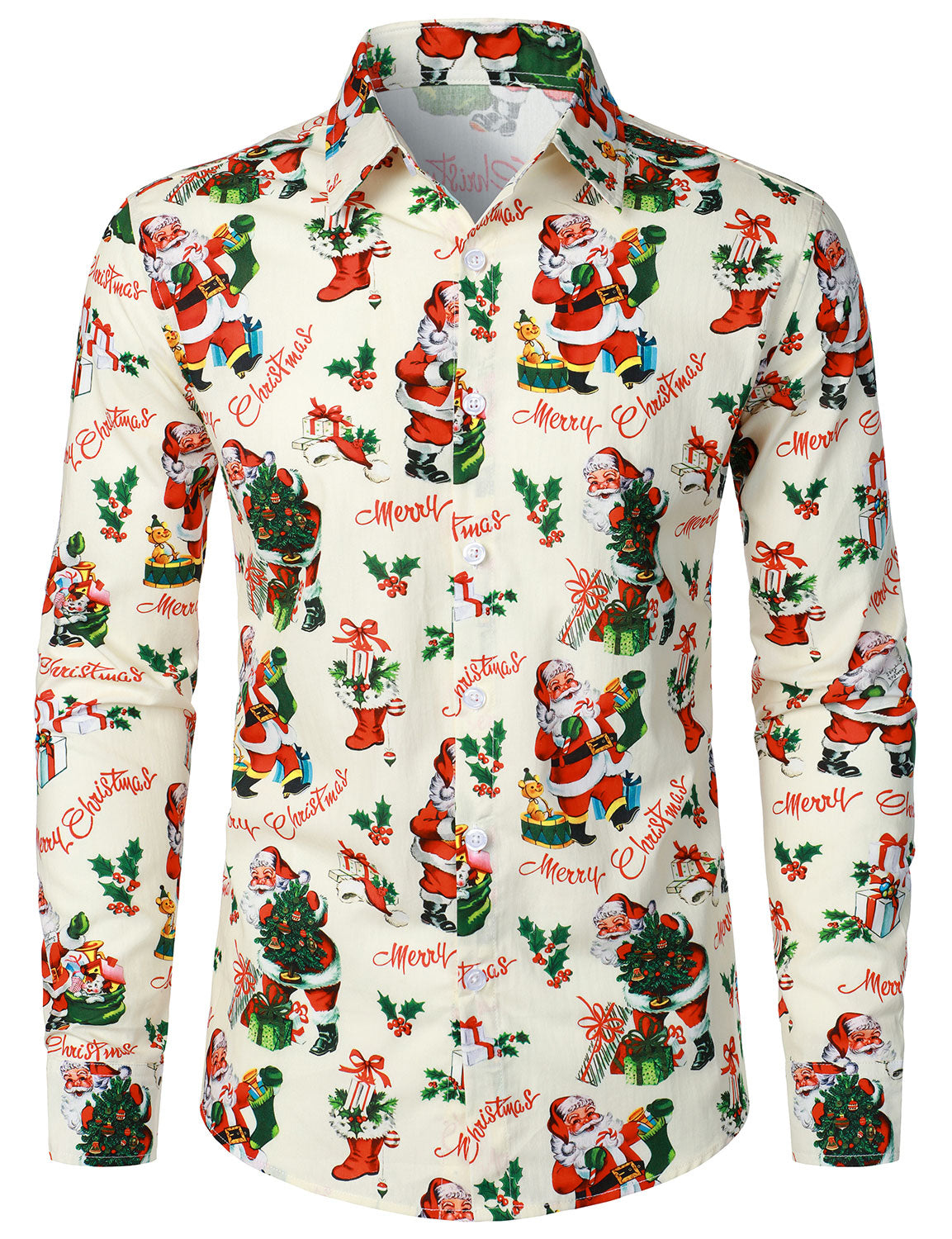 Chemise en coton à manches longues pour homme avec imprimé Père Noël pour Noël