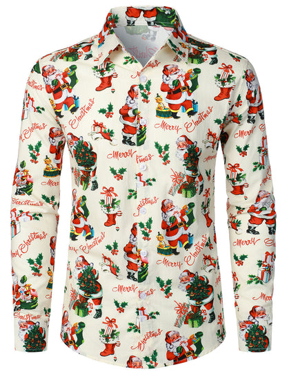 Chemise en coton à manches longues pour homme avec imprimé Père Noël pour Noël
