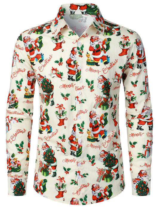 Chemise en coton à manches longues pour homme avec imprimé Père Noël pour Noël