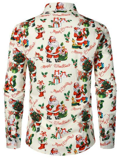 Chemise en coton à manches longues pour homme avec imprimé Père Noël pour Noël