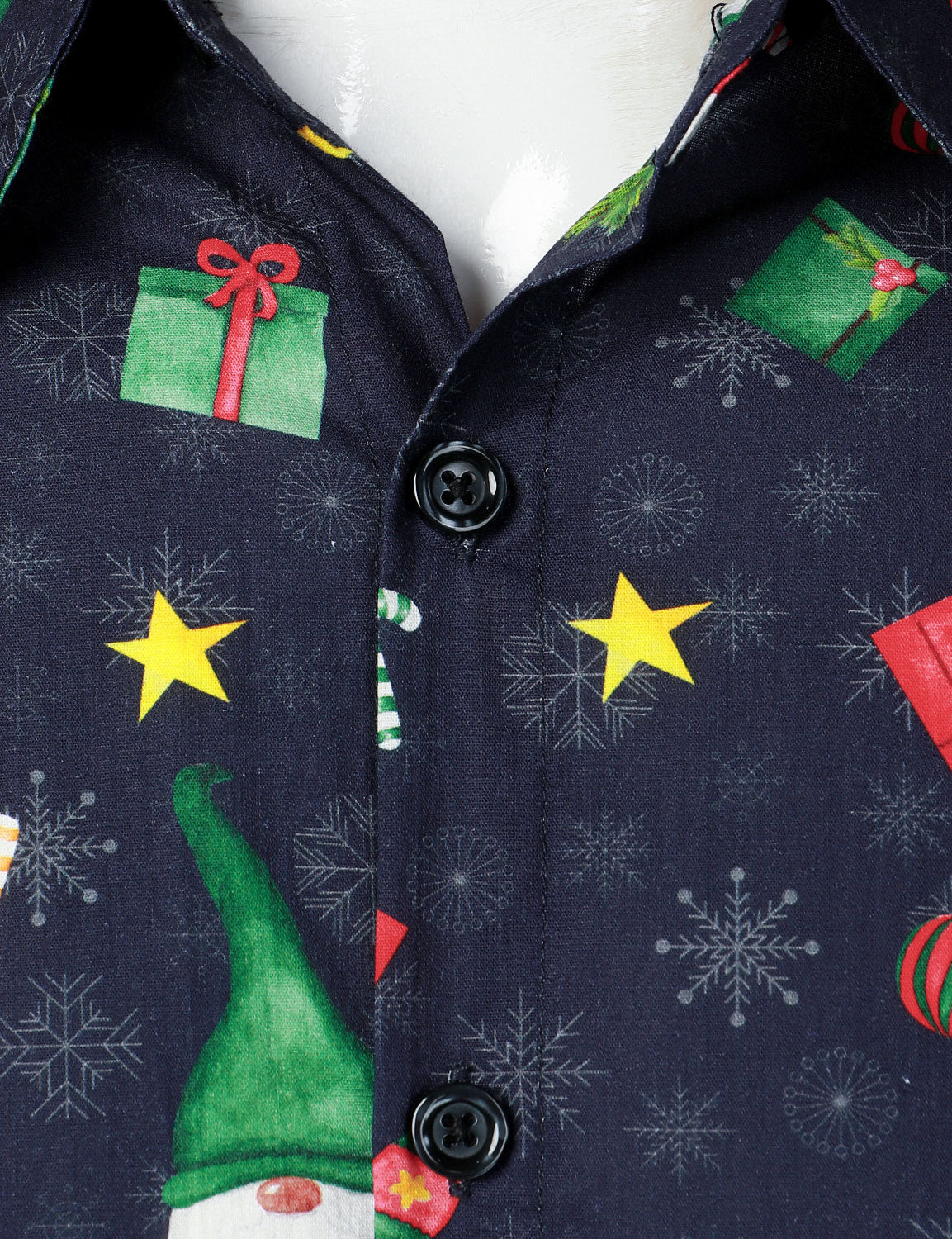 Chemise à manches longues bleue pour homme en coton avec gnome mignon Père Noël