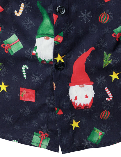 Chemise à manches longues bleue pour homme en coton avec gnome mignon Père Noël