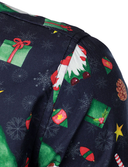 Chemise à manches longues bleue pour homme en coton avec gnome mignon Père Noël