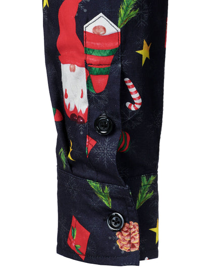 Chemise à manches longues bleue pour homme en coton avec gnome mignon Père Noël