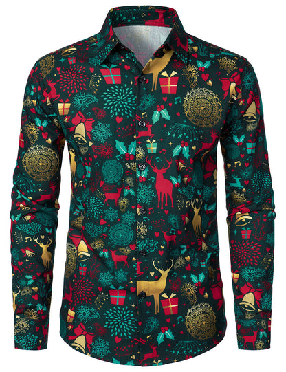 Chemise à manches longues en coton pour homme avec motif de renne de Noël