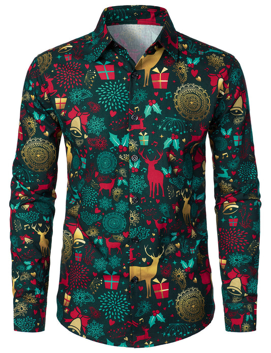 Chemise à manches longues en coton pour homme avec motif de renne de Noël