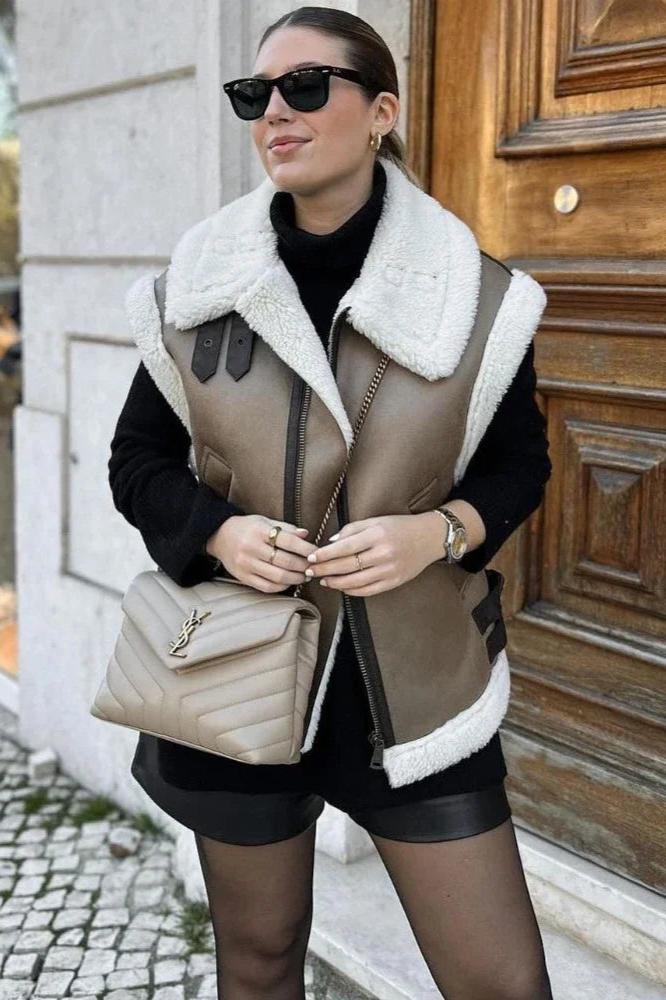 Leyla  Bodywarmer en daim avec double doublure