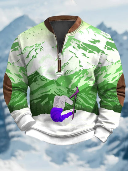 44. Sweat-shirt à col zippé imprimé au design vintage après-ski pour homme