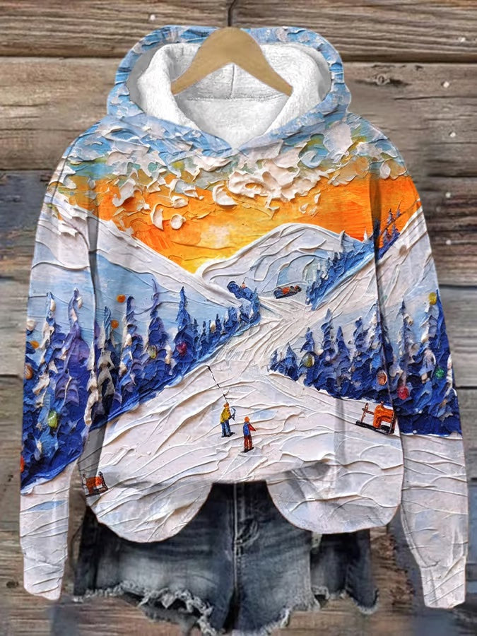 8. Courchevel - Sweat-shirt avec impression de ski décontracté pour femme