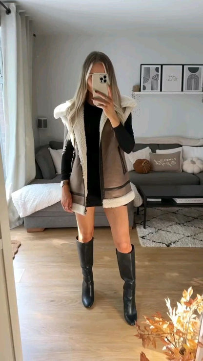 Leyla  Bodywarmer en daim avec double doublure