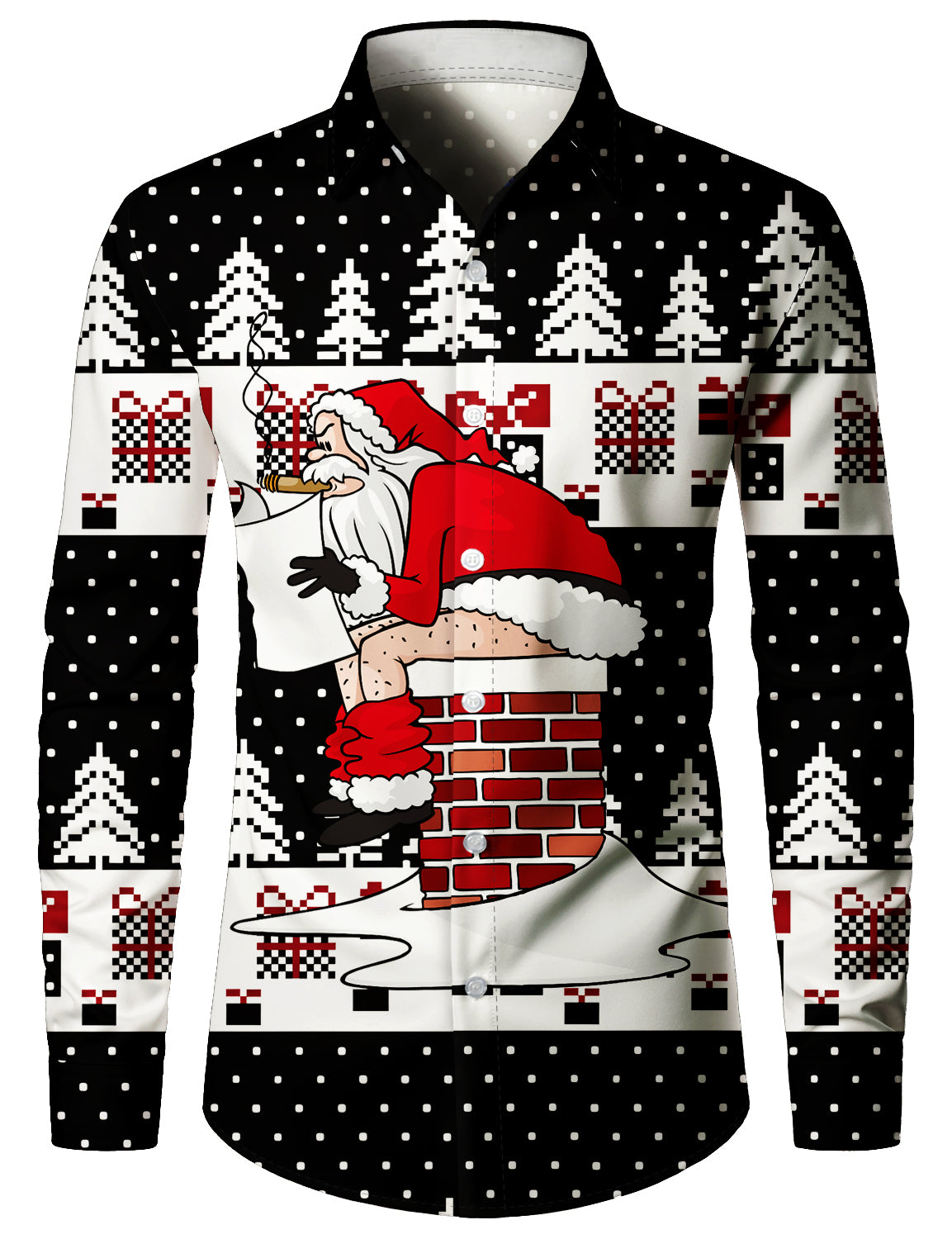 Chemise à manches longues pour hommes, moche avec père Noël drôle pour les fêtes de Noël