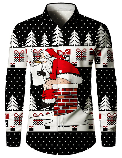 Chemise à manches longues pour hommes, moche avec père Noël drôle pour les fêtes de Noël