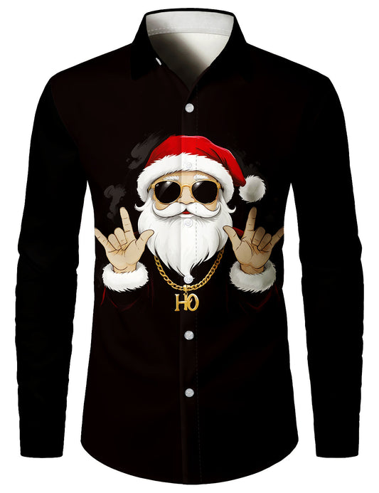 Chemise à manches longues pour hommes avec imprimé cool de père Noël drôle pour Noël