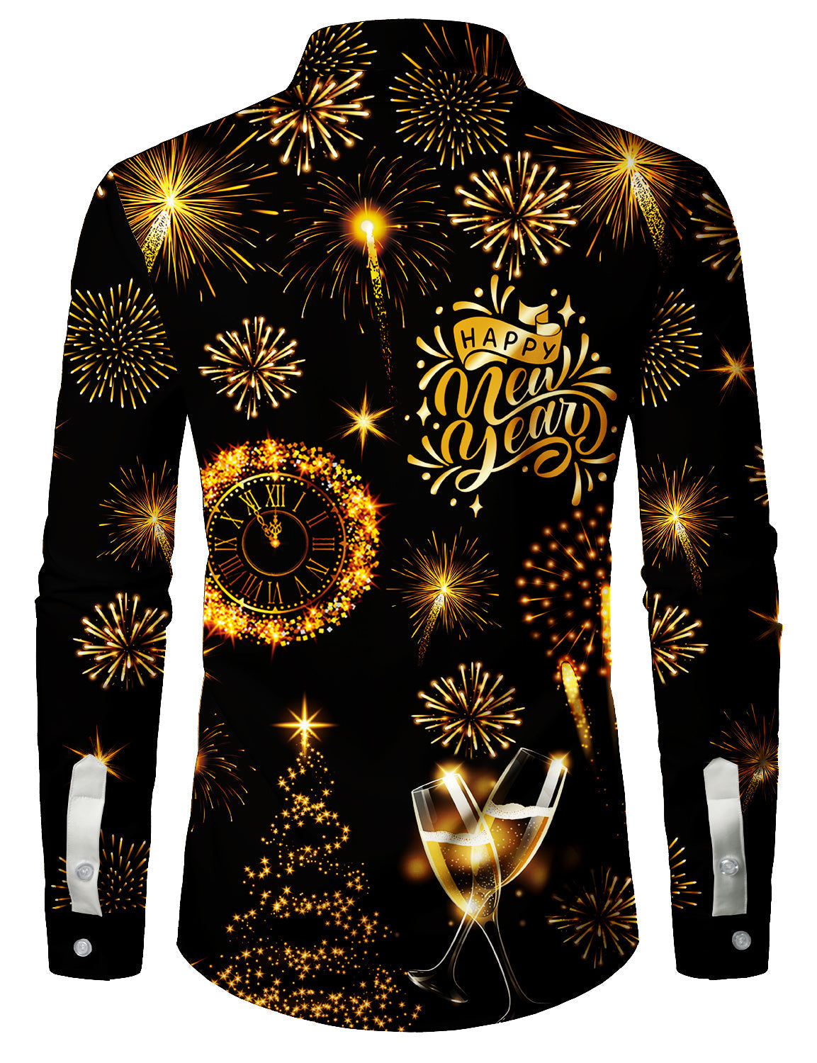 Chemise à manches longues pour hommes avec imprimé de feux d'artifice dorés pour le Nouvel An
