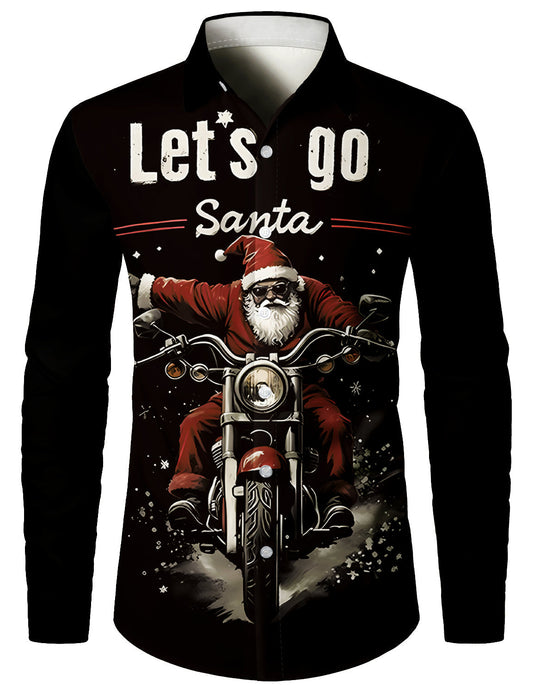 Chemise à manches longues pour hommes avec imprimé drôle de père Noël à moto pour Noël