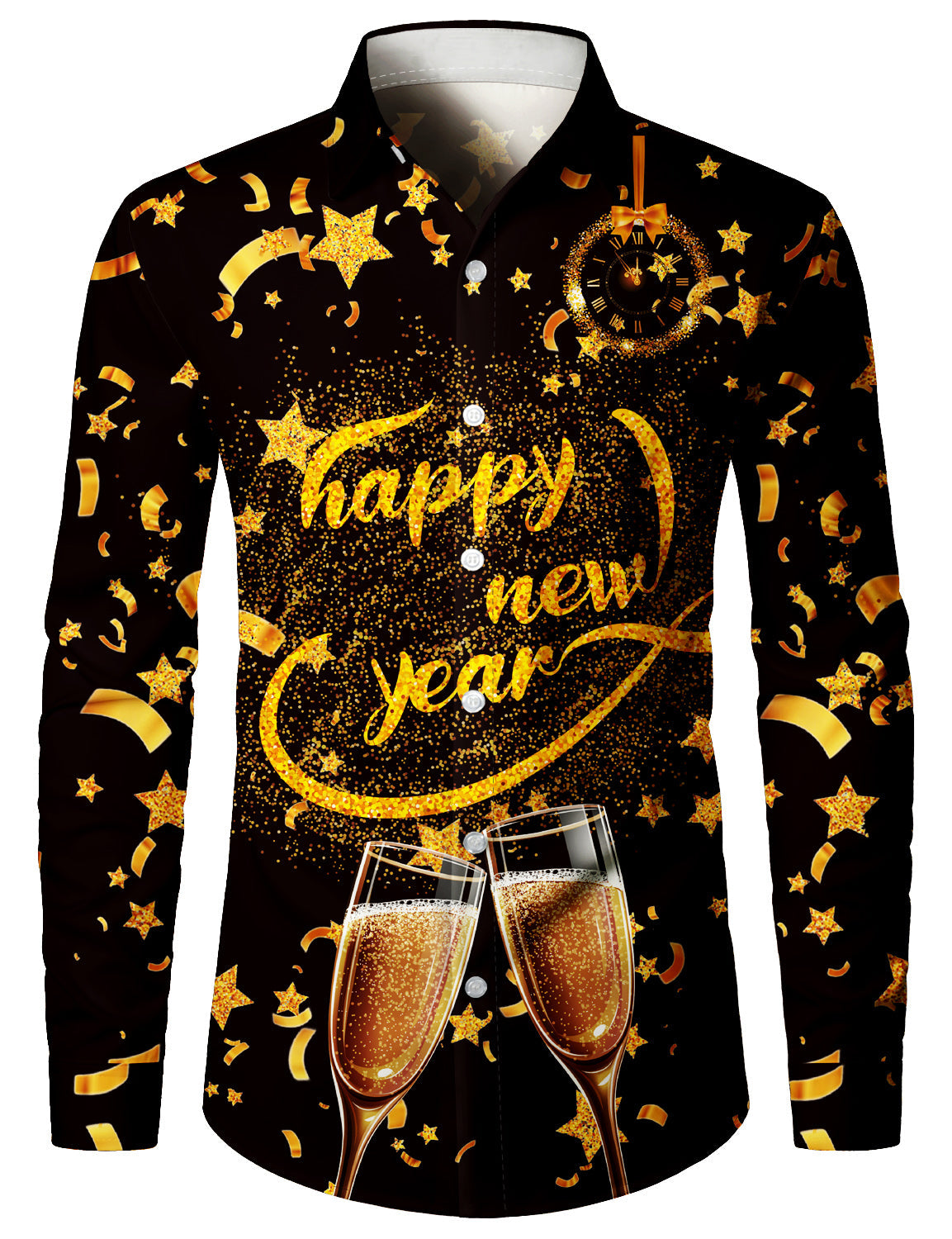Chemise à manches longues pour hommes avec motif doré pour les fêtes du Nouvel An