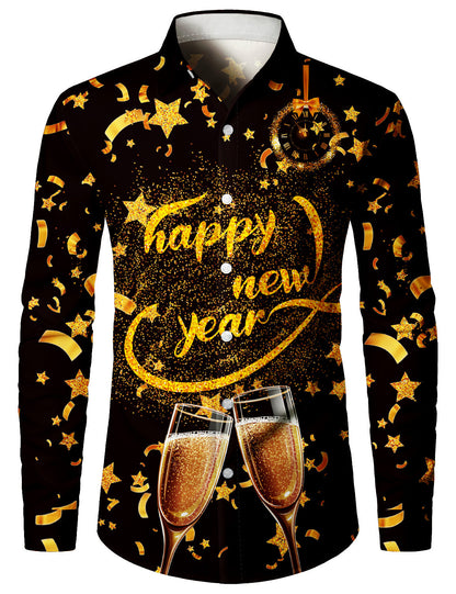 Chemise à manches longues pour hommes avec motif doré pour les fêtes du Nouvel An