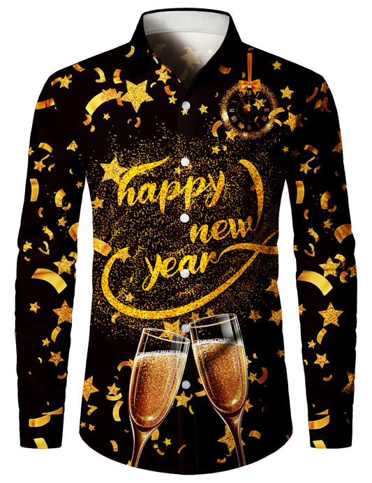Chemise à manches longues pour hommes avec motif doré pour les fêtes du Nouvel An