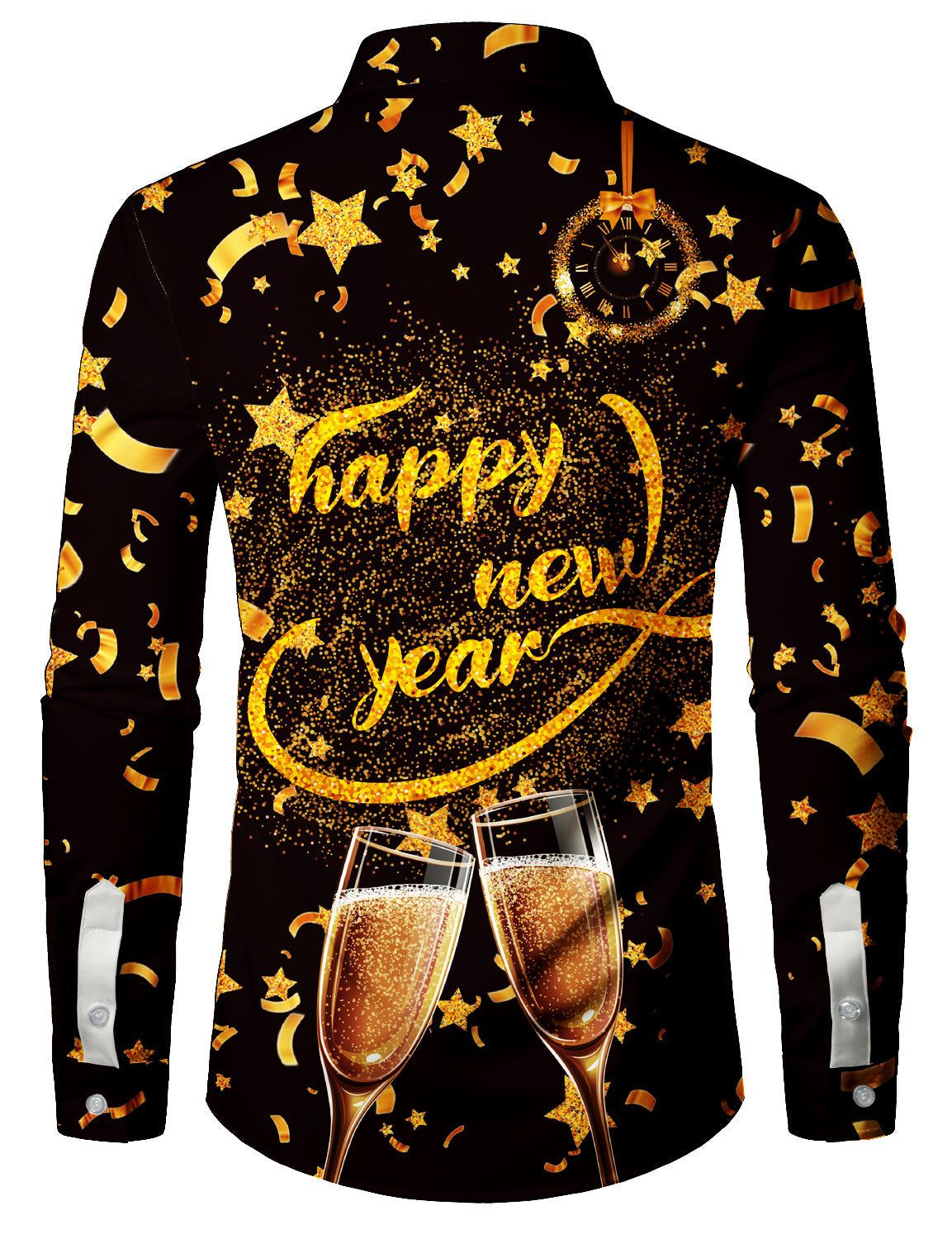 Chemise à manches longues pour hommes avec motif doré pour les fêtes du Nouvel An