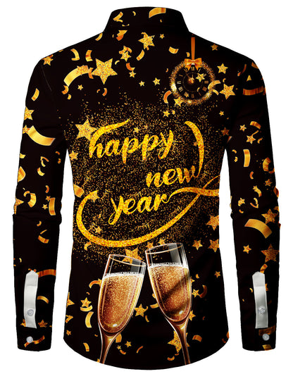 Chemise à manches longues pour hommes avec motif doré pour les fêtes du Nouvel An