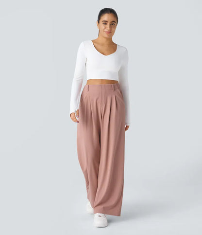 Halara Flex™ Pantalon Travail Gaufré Taille Haute Poches Latérales Jambe Large