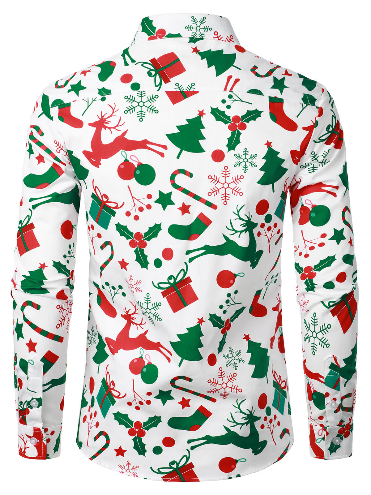 Chemise à manches longues à boutons pour homme avec imprimé ornements de Noël et sapins