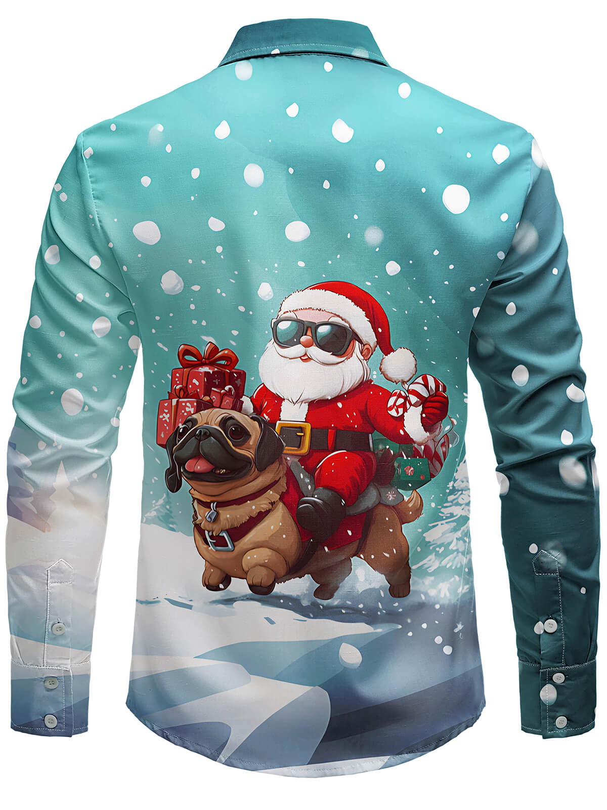 Chemise à manches longues pour homme avec imprimé Père Noël et chien mignon