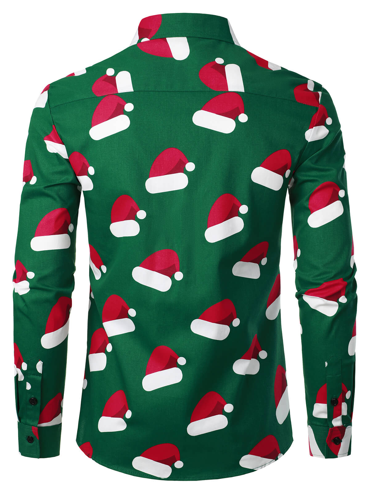 Chemise à manches longues à boutons pour homme avec imprimé chapeau de Noël vert