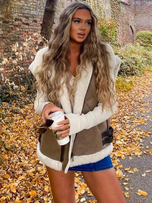 Leyla  Bodywarmer en daim avec double doublure