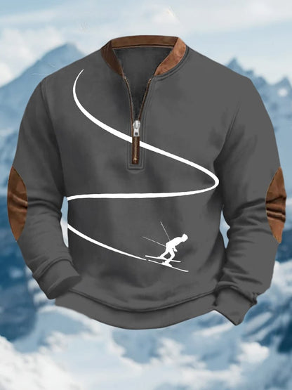 59. Sweat-shirt à col zippé imprimé au design vintage après-ski pour homme