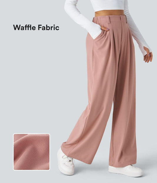 Halara Flex™ Pantalon Travail Gaufré Taille Haute Poches Latérales Jambe Large