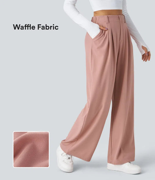 Halara Flex™ Pantalon Travail Gaufré Taille Haute Poches Latérales Jambe Large