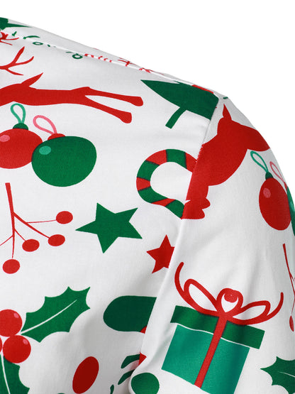 Chemise à manches longues à boutons pour homme avec imprimé ornements de Noël et sapins