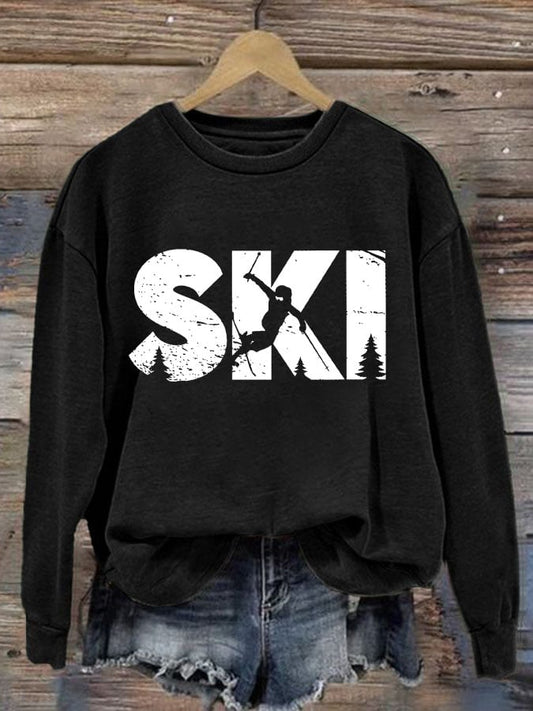 34. Snow - sweat col rond imprimé ski pour femme