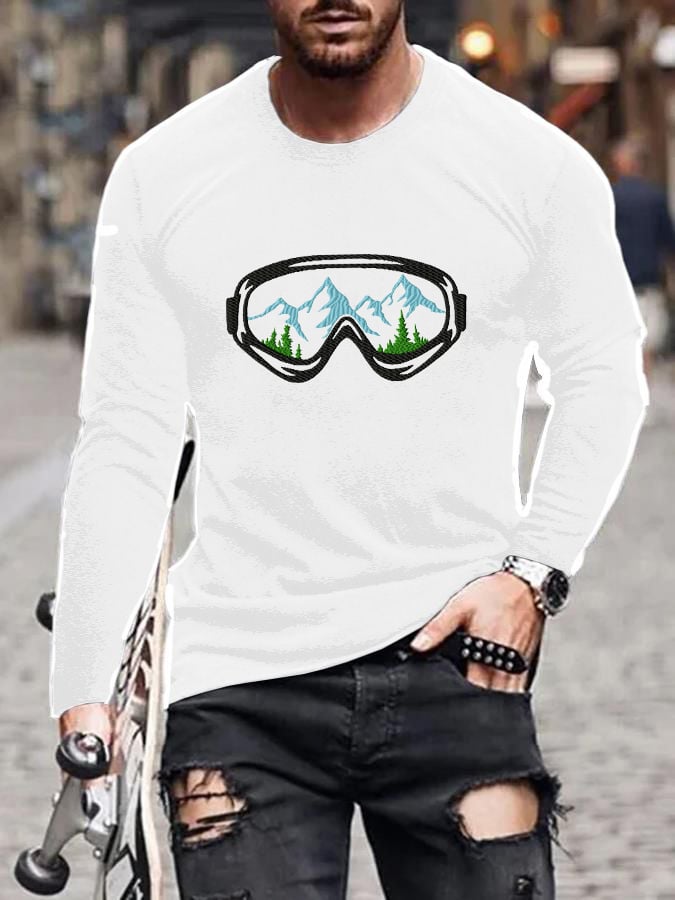 60. T-shirt à manches longues imprimé lunettes de ski pour homme
