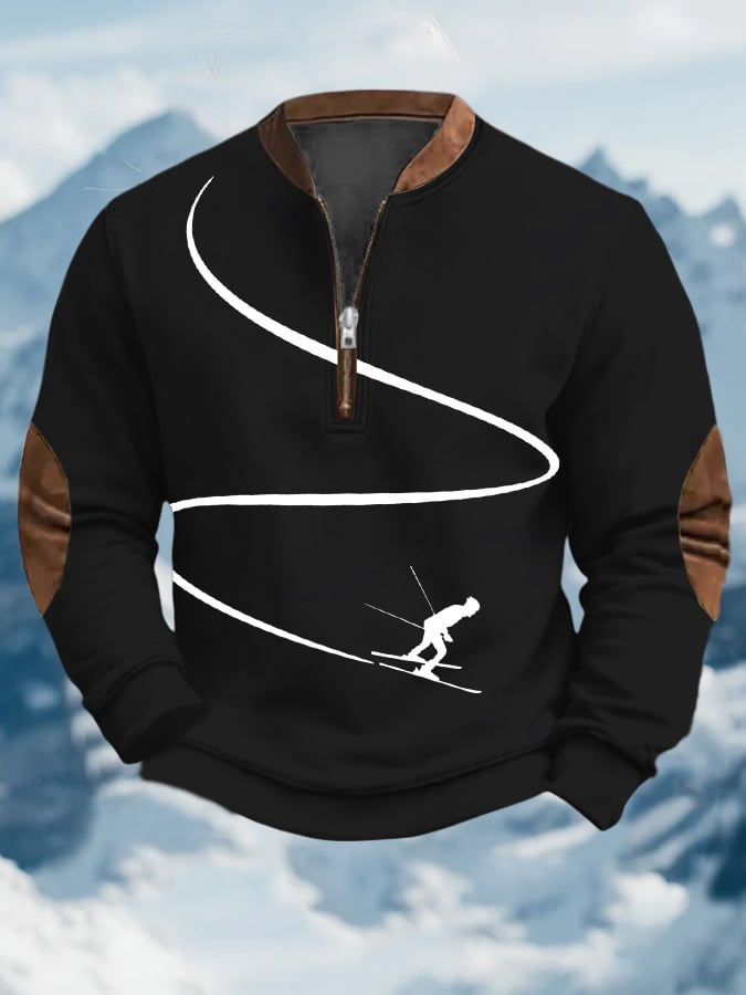 59. Sweat-shirt à col zippé imprimé au design vintage après-ski pour homme