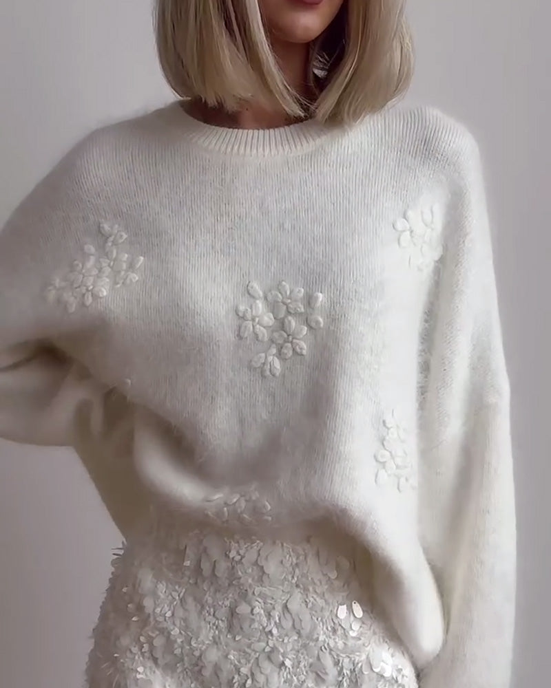 Clara ♡ Pull décontracté col rond manches longues couleur unie