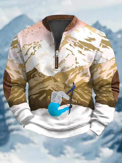 44. Sweat-shirt à col zippé imprimé au design vintage après-ski pour homme