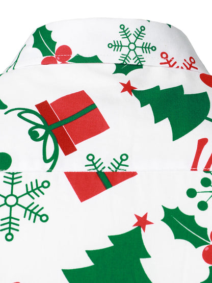 Chemise à manches longues à boutons pour homme avec imprimé ornements de Noël et sapins
