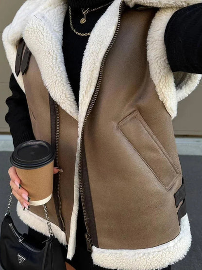 Leyla  Bodywarmer en daim avec double doublure